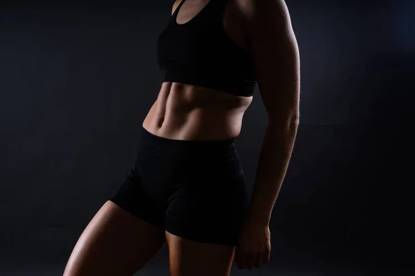 Fitness Mutatja Hasizmok Lapos Has Elszigetelt Atlétikai Női Alakú Hasi — Stock Fotó