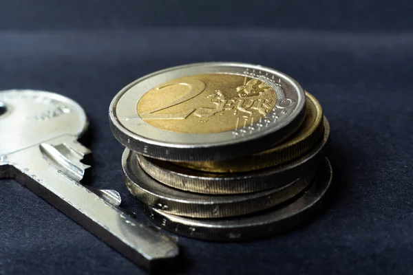 House Key Euro Coins Money Property Market Sales Rental Stock Picture