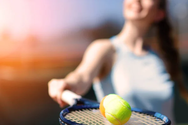 Tennis Balls Rocket Court Field Sunny Day Sport Hobby — Stock Photo, Image