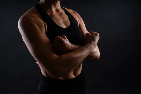 Close Mulher Volta Com Músculos Após Treino Mulher Fisiculturista Com — Fotografia de Stock