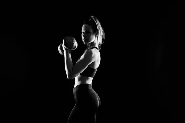 Perfect Sporty Female Working Out Dumbbells Photo Woman Sportswear Studio — Stock Photo, Image