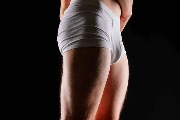 Mężczyzna Muskularne Nogi Budowa Ciała Mięśnie Człowiek Biały Sport Majtki Obrazek Stockowy