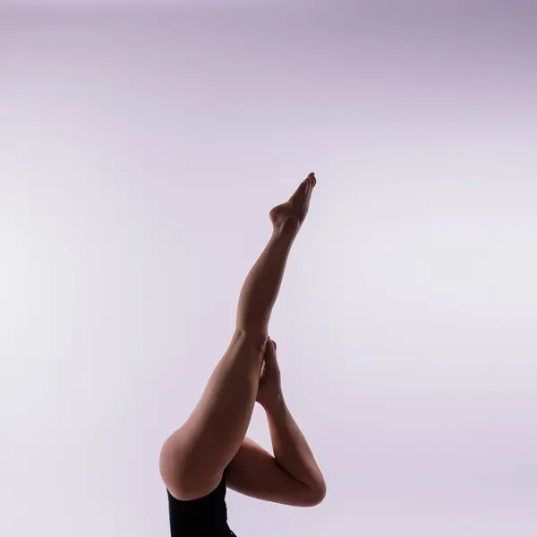 Young Beautiful Female Yoga Posing Gray Studio Background Stock Photo
