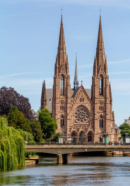 Vodní Dojem Kolem Kostela Pavla Štrasburku Městě Alsasku Francii — Stock fotografie