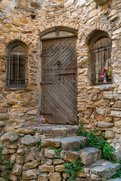 stock image Architectural detail seen in Bussana Vecchia, a former ghost town of the Liguria region in Italy