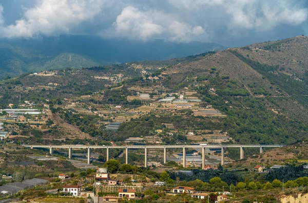 Magas Látószögű Kilátás Körül Bussana Vecchia Egykori Szellemváros Liguria Régió — Stock Fotó