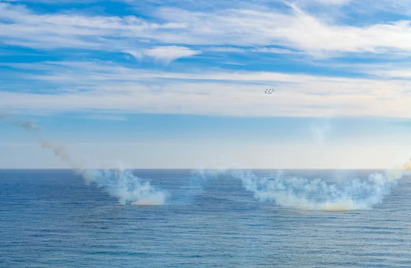 Talyan Hava Kuvvetleri Nin Frecce Tricolori Akrobatik Takımının Hava Gösterisi — Stok fotoğraf