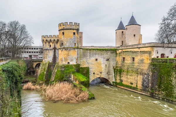 Zamek Mostowy Brama Miejska Nazwie Brama Niemców Metz Mieście Regionie — Zdjęcie stockowe