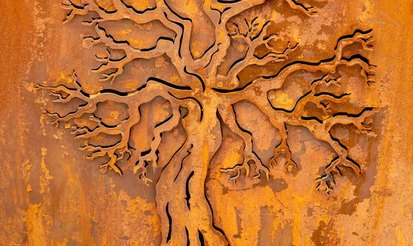 Tree Ornament Cut Out Rusty Metal Plate — Stock Photo, Image