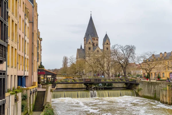 stock image Scenery around the Temple Neuf, a protestant church in Metz located in France