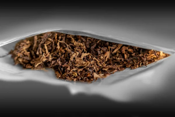 Closeup Tiro Mostrando Pouco Tabaco Uma Bolsa — Fotografia de Stock