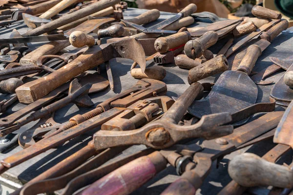 Lots Various Old Used Tools Sunny Ambiance — Stock Photo, Image