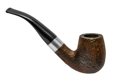 Tobacco pipe made of briar wood with brushed finish isolated in white back clipart