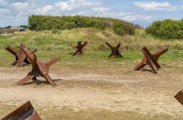 stock image Anti-tank obstacles at Utah Beach which was one of the five areas of the Allied invasion of German-occupied France in the Normandy landings on 6 June 1944, it is located on the Cotentin Peninsula, west of the mouths of the Douve and Vire rivers.