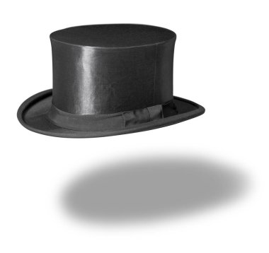 Symbolic picture showing a floating black top hat in white back with shadow clipart