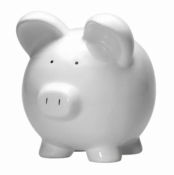 Stock image White porcelain piggy bank isolated in white back