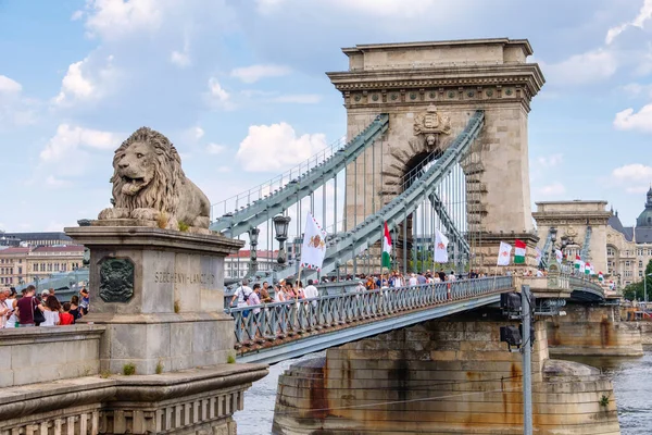 Puente Cadena Szechenyi Día Nacional Hungría Agosto Budapest Hungría — Foto de Stock