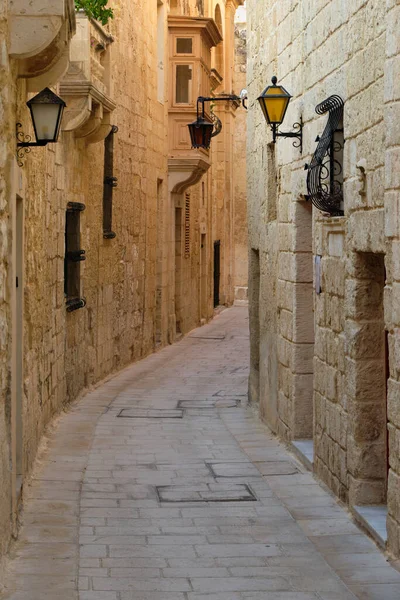 Narrow Winding Alley Silent City Mdina Malta — Stock Photo, Image