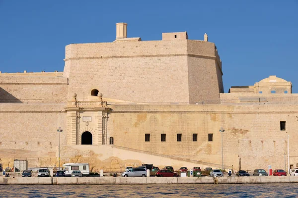 Fortified Walls Main Gate Fort Angelo Photographed Grand Harbour Vittoriosa — Stock Photo, Image
