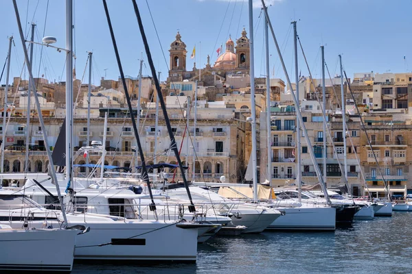Mooring Yachts Grand Harbour Marina Vittoriosa Malta — Stock Photo, Image