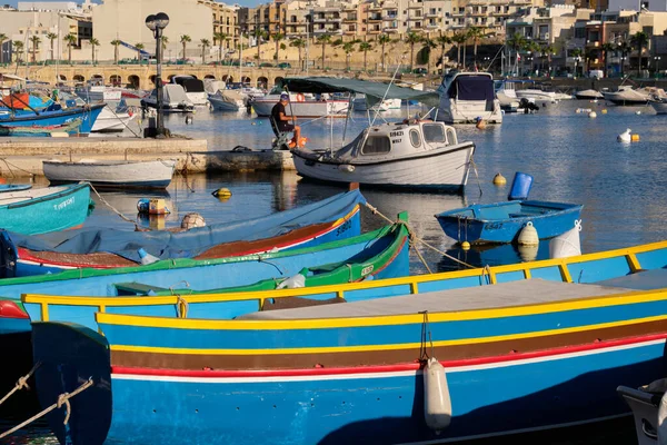 Colourful Mooring Fishing Boats Harbour Marsaskala Malta — Stock Photo, Image