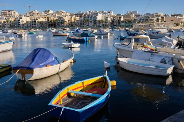 Colourful Mooring Fishing Boats Harbour Marsaskala Malta — Stock Photo, Image