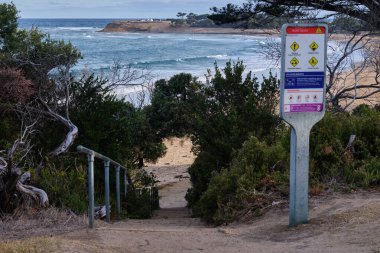 Yellow Bluff ve Point Danger arasındaki Zealley Körfezi 'ndeki Front Beach' e gidiyor Torquay, Victoria, Avustralya