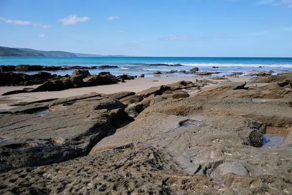 Stock image Rock platforms out of water at low tide - Lorne, Victoria, Australia