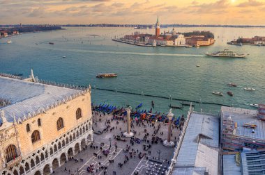 12/02/2017 Venice, Italy: Aerial view of San Giorgio Maggiore Island and St. Mark's Square in Venice, Italy. clipart