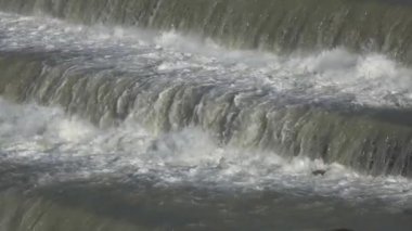 Şiddetli bir yağmurdan sonra, ağır çekimde, akan bir nehirde dalgalanan sular.