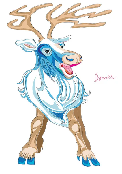 圣诞老人的驯鹿唐纳的手绘插图 白色背景的彩色漫画 — 图库照片