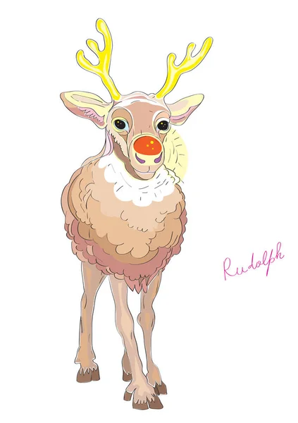 Hand Drawn Illustration Santa Claus Reindeer Rudolph Colored Cartoon Isolated — Stock Photo, Image