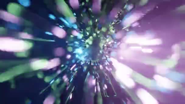 Sci Tunnel Med Blått Och Violett Neonljus Abstrakt Högteknologisk Tunnel — Stockvideo