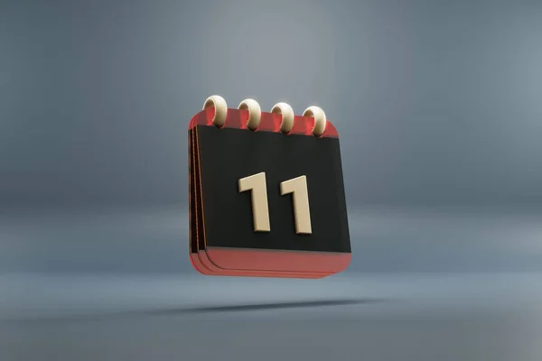 黒と赤の月に立っ日付と机のカレンダー11 黄金の要素とモダンなデザイン 3Dレンダリングイラスト 青灰色の背景 — ストック写真