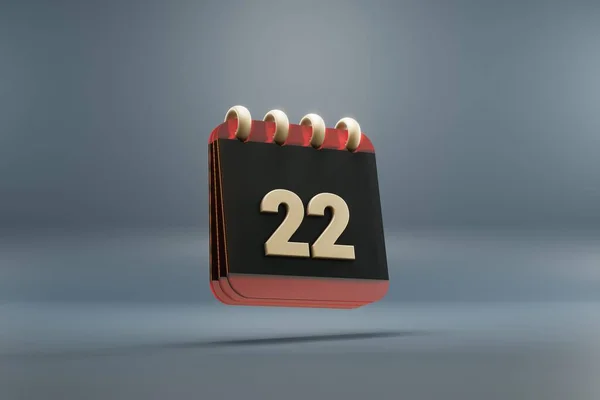 黒と赤の月に立っ日付と机のカレンダー22 黄金の要素とモダンなデザイン 3Dレンダリングイラスト 青灰色の背景 — ストック写真