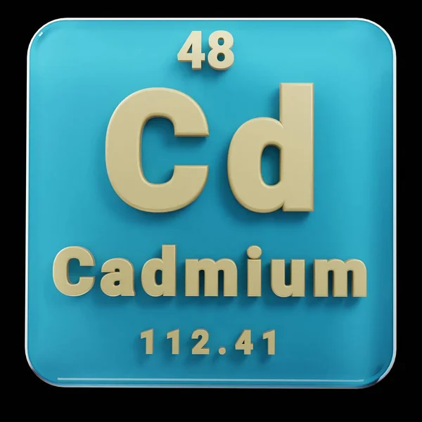 Beautiful abstract illustrations Standing black and red Cadmium  element of the periodic table. Modern design with golden elements, 3d rendering illustration. Blue gray background.