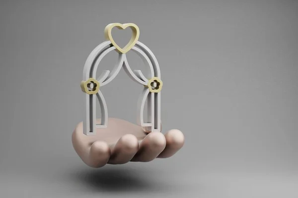 Piękne Abstrakcyjne Ilustracje Golden Hand Holding Wedding Arch Ikoną Symbolu — Zdjęcie stockowe