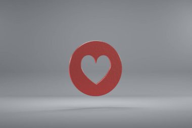 Gri bir arkaplanda güzel bir illüstrasyon kalpler simgesi kırmızı simgeler. 3D tasvir. Tasarım için arkaplan deseni.