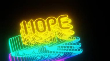 Güzel soyut neon arka plan sözcükleri siyah arkaplanda UMUT. Tasarım için 3d resimleme arkaplan şablonu.