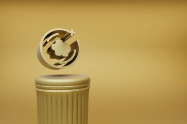 Altın Para Kutusu sembolleri altın bir sütunda ve harika bir arka planda güzel soyut çizimler. 3D tasvir. Tasarım için arkaplan deseni. 