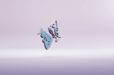 Beautiful illustration blue zodiac sign Pisces symbol icons on a bright pink  background. 3d rendering illustration. Background pattern for design.	