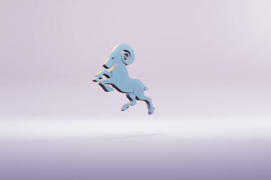 Beautiful illustration blue zodiac sign Capricorn symbol icons on a bright pink  background. 3d rendering illustration. Background pattern for design.	