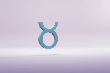 Beautiful illustration blue zodiac Taurus symbol icons on a bright pink  background. 3d rendering illustration. Background pattern for design.	