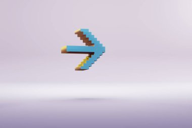 Beautiful illustration blue Pixel Arrow right symbol icons on a bright pink  background. 3d rendering illustration. Background pattern for design.	