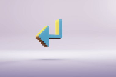 Beautiful illustration blue Pixel Arrow symbol icons on a bright pink  background. 3d rendering illustration. Background pattern for design.	