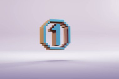 Beautiful illustration blue Pixel number 1  symbol icons on a bright pink  background. 3d rendering illustration. Background pattern for design.	