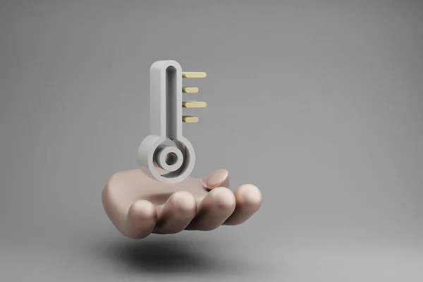 Beautiful Abstract Illustrations Golden Hand Holding Thermometer Symbol Icon Gray — Stockfoto