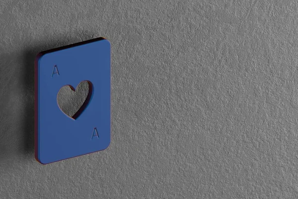 美丽的抽象画蓝色的心的Ace符号图标墙上的背景 3D渲染说明 设计的背景模式 免版税图库照片
