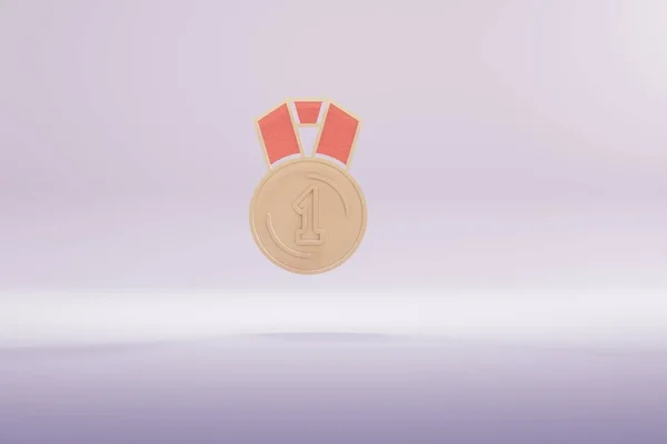 美しいイラスト明るいピンクの背景にゴールデン1最初のメダルシンボルアイコン 3Dレンダリングイラスト デザインの背景パターン — ストック写真