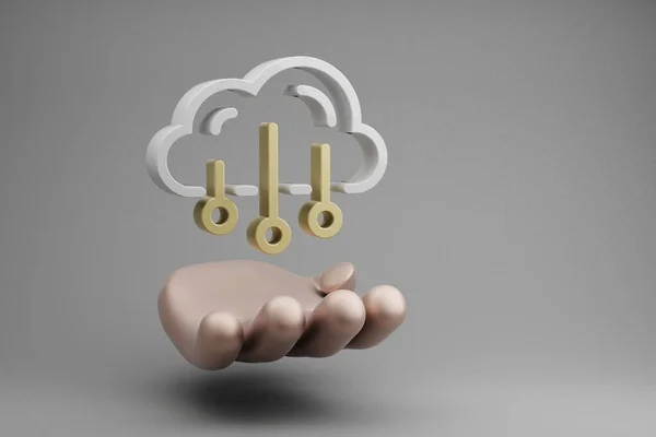 Mooie Abstracte Illustraties Golden Hand Holding Cloud Data Storage Symbool — Stockfoto